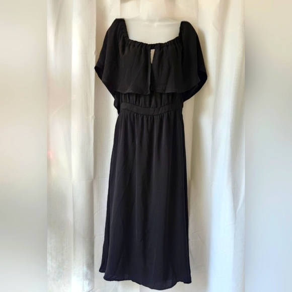 Anthropologie dRA Los Angeles Black Ruffled Off/On Shoulder Midi Dress Size L - Picture 2 of 9